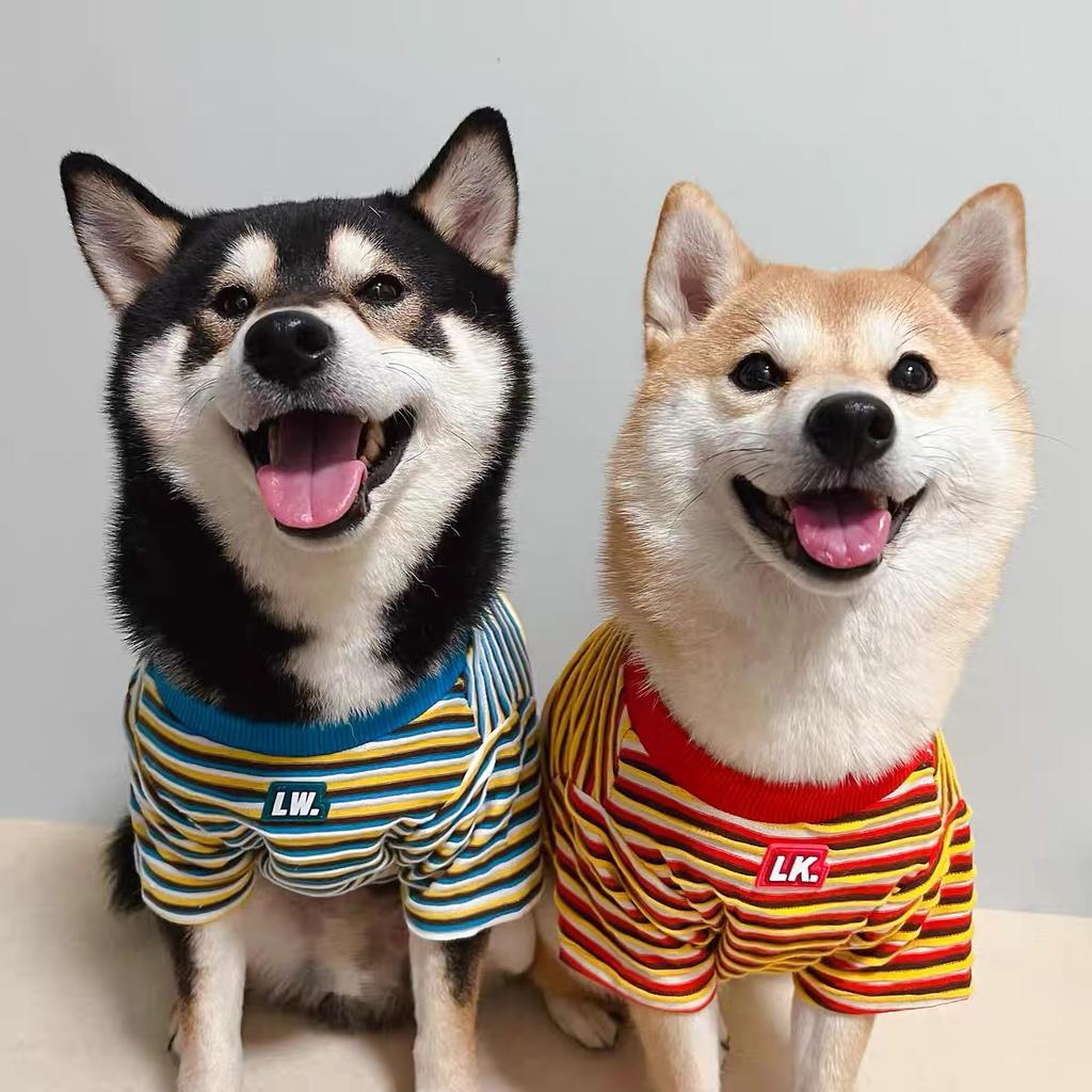 Cat and dog clothes new autumn striped T-shirt short-sleeved Teddy Schnauzer Shiba dog medium and small dog pet clothes