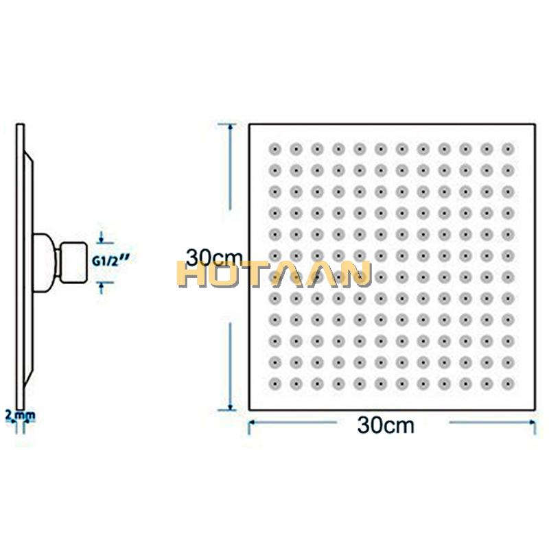 . 12 Inch 30x30cm Square Stainless Steel Ultra-thin Shower Head Rainfall Shower Head Chuveiro YT-5115-12
