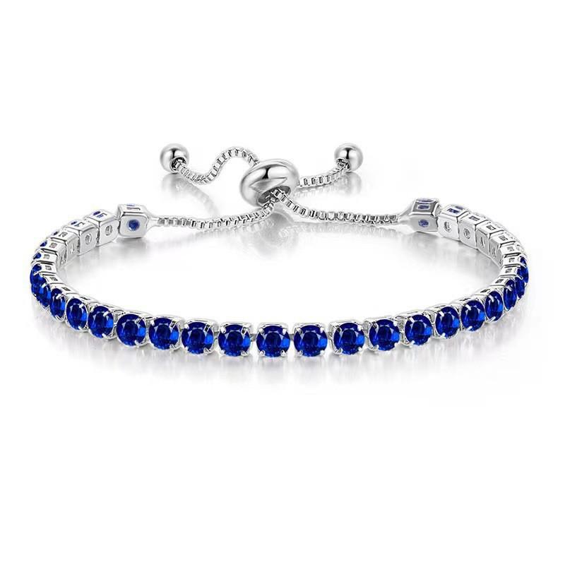 European-American Zircon Bracelet: Elegant 4mm Round Single-Row Diamond-Effect Adjustable Jewelry for Women