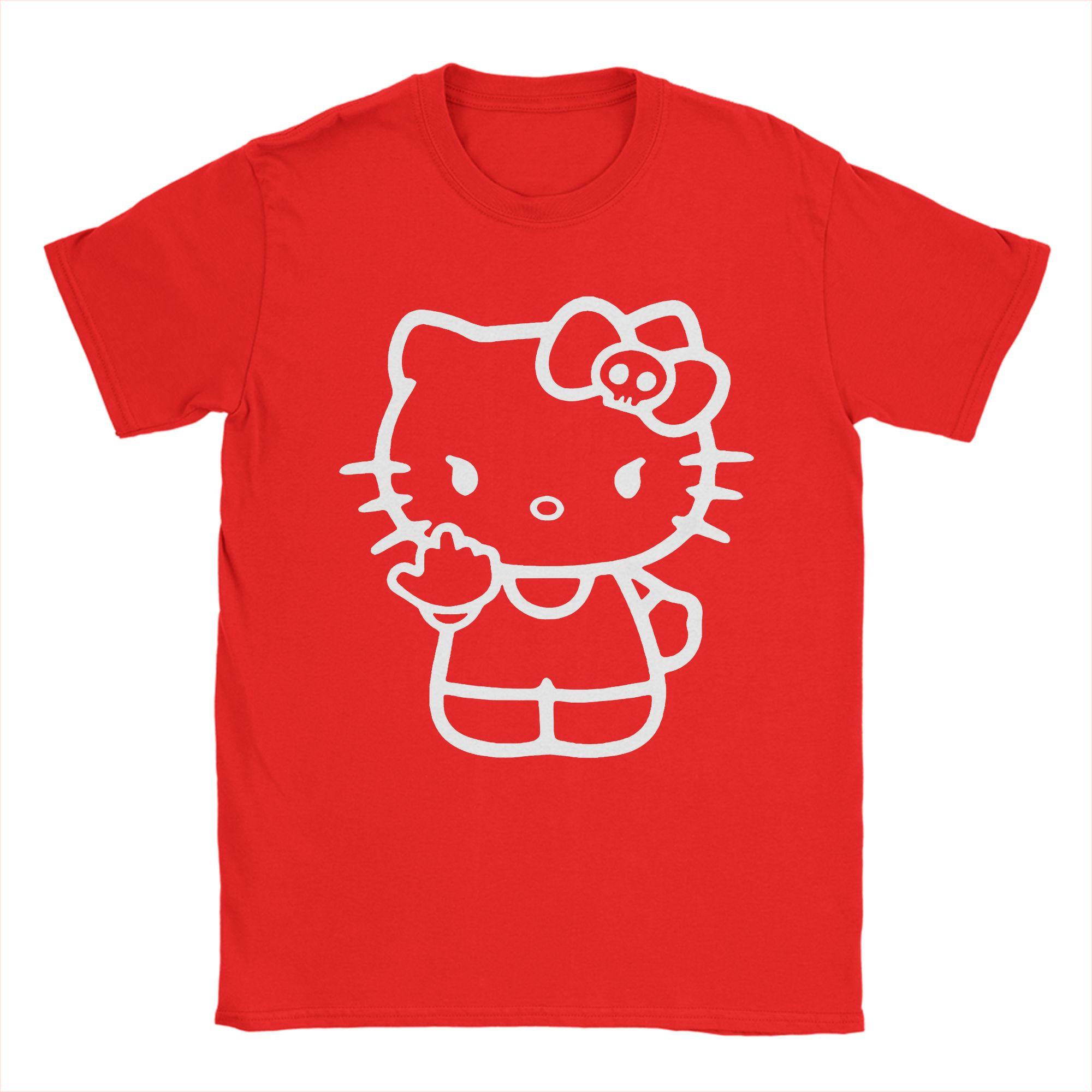 

Hello Kitty Middle Finger T Shirts for Unisex Pure Cotton Funny TShirt O Neck Tee Shirt Short Sleeve Clothing Graphic Printed S