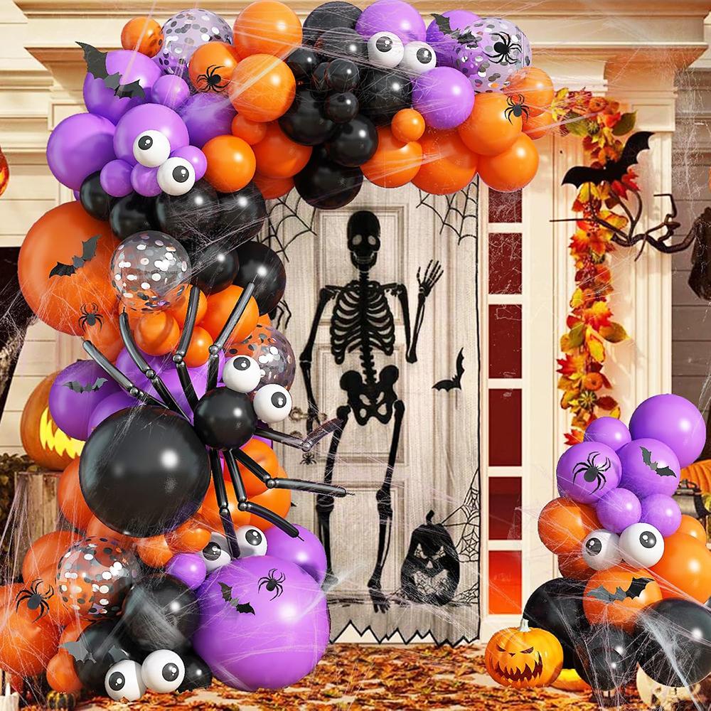Orange Halloween Balloons Garland Black Eyeball Purple Balloon Arch Kit Long Globos Halloween Birthday Party Wedding Decoration