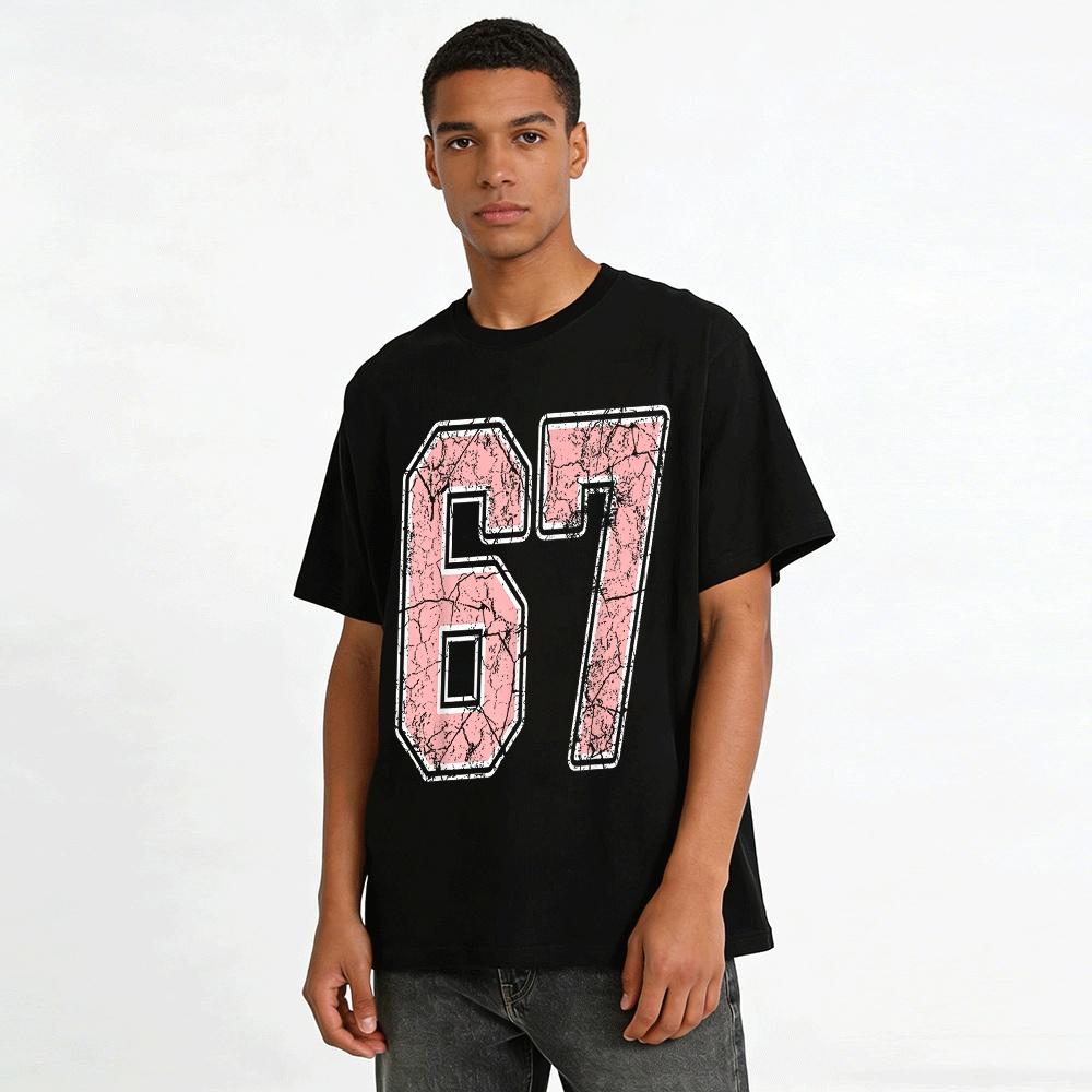 Vintage Distressed No.67 American Style Casual Printed Tee Pure Cotton T-shirt