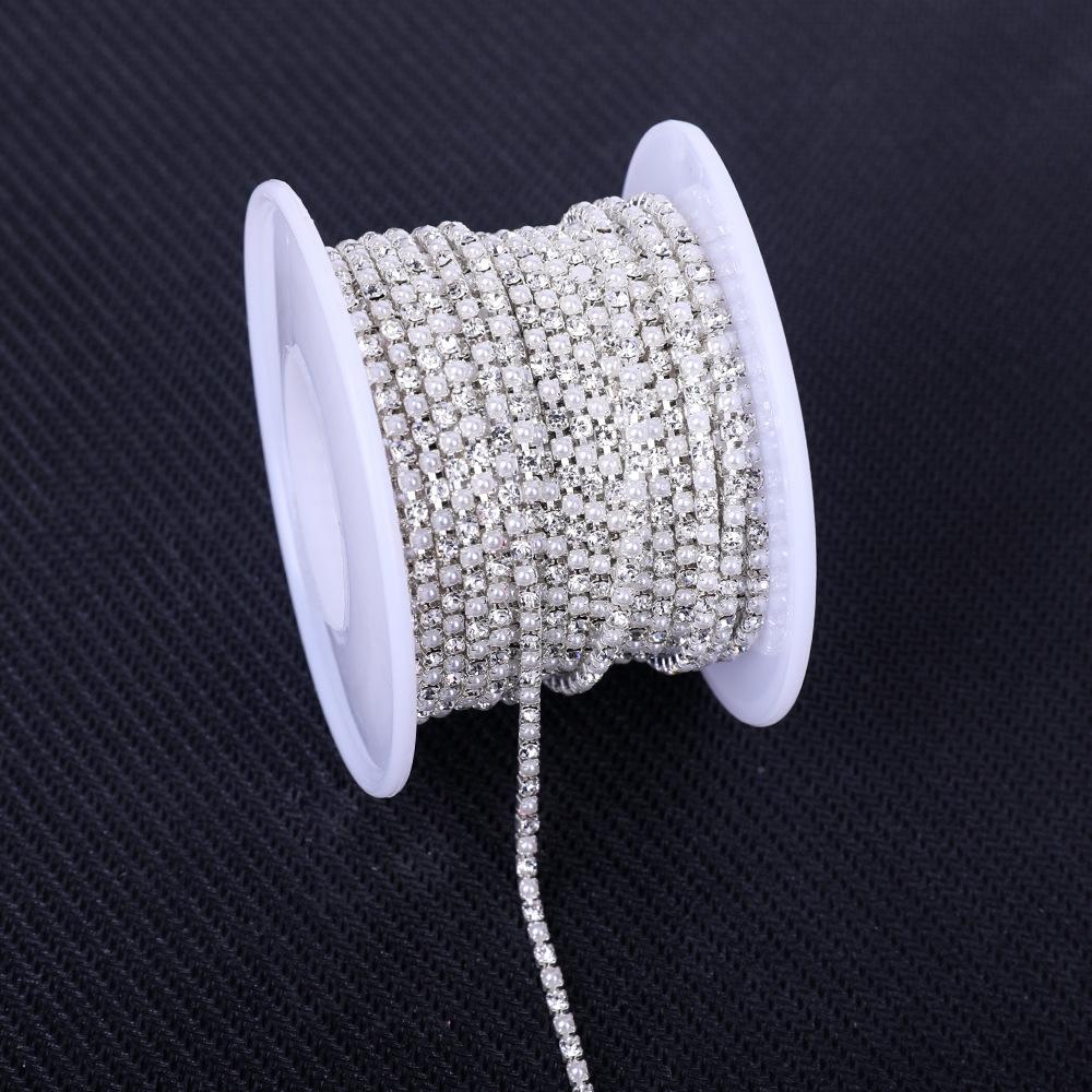 

Цепочка с бриллиантами Weichen Pearl Claw Chain, белая жемчужная цепочка Encryption, цветной бриллиант, серебряное дно Dense Claw Chain Diy Clothing Accessories SS6- (5 yards/bag)