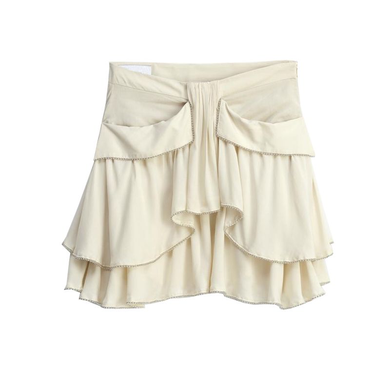 

Spring and Summer New Women s Clothing Short Pocket Decoration Stylish Laminated Decoration Skirt 2286759 raw white L