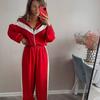 Fashion Casual Women's Clothing Cross-border European and American Long-sleeved Contrasting Color Sports Cardigan Trousers Set Street Style Set