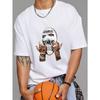 White T Shirt with Glorious Genius Mask and Tattooed Hands Print for Casual Streetwear Style