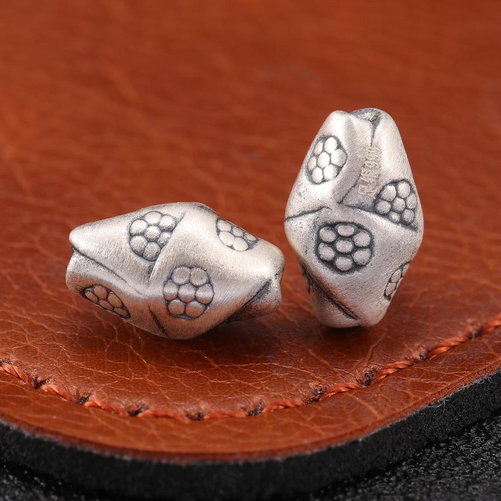 S999 Sterling Silver Small Irregular Flower Polygon Beads for DIY Red String Bracelet - 3D Through-Hole Pure Silver Accessories