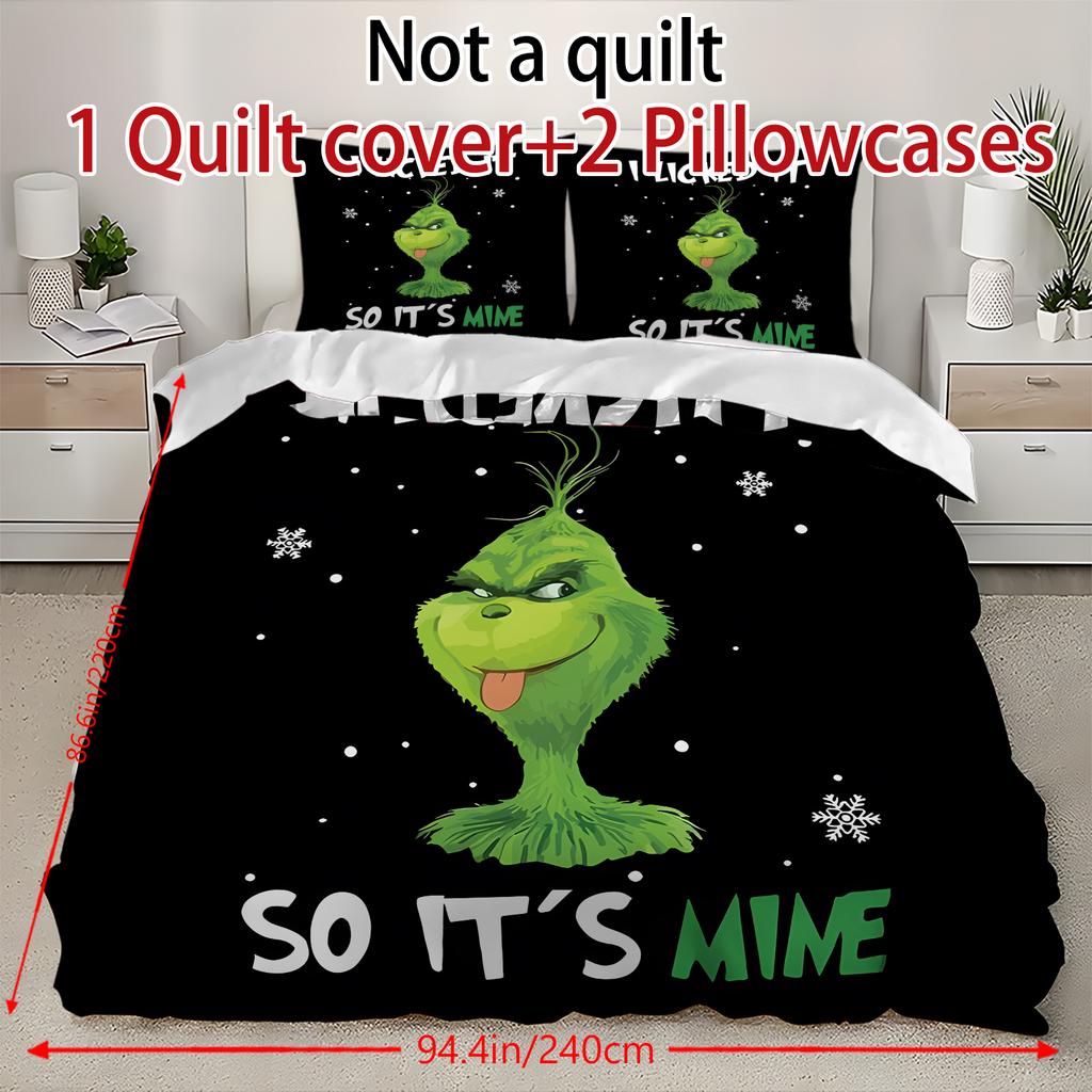 Duvet Cover Printed With Christmas Decoration Super Soft Brushed Microfiber Double Bed Comfortable Set With Zipper Closure And 2 Pillowcases