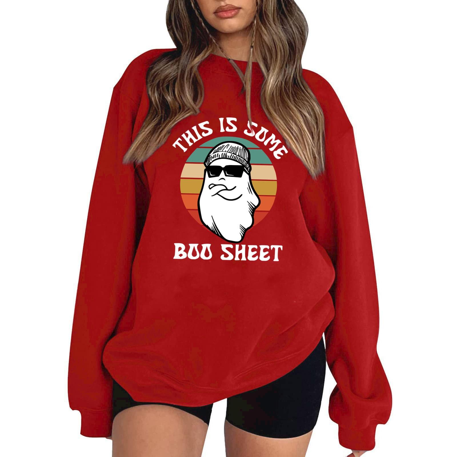 

Женский пуловер с принтом Хэллоуина, круглый вырез, заниженная линия плеча, блузка с длинными рукавами XL красный