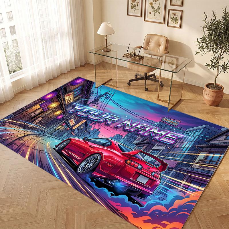 Neon Colorful Theme Crystal Velvet Floor Rug Personalized Custom Name Text Warm Carpet Home Decoration