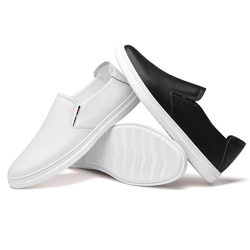 Men's Casual Cowhide Leather White Loafers - Stylish & Versatile for Spring and Autumn