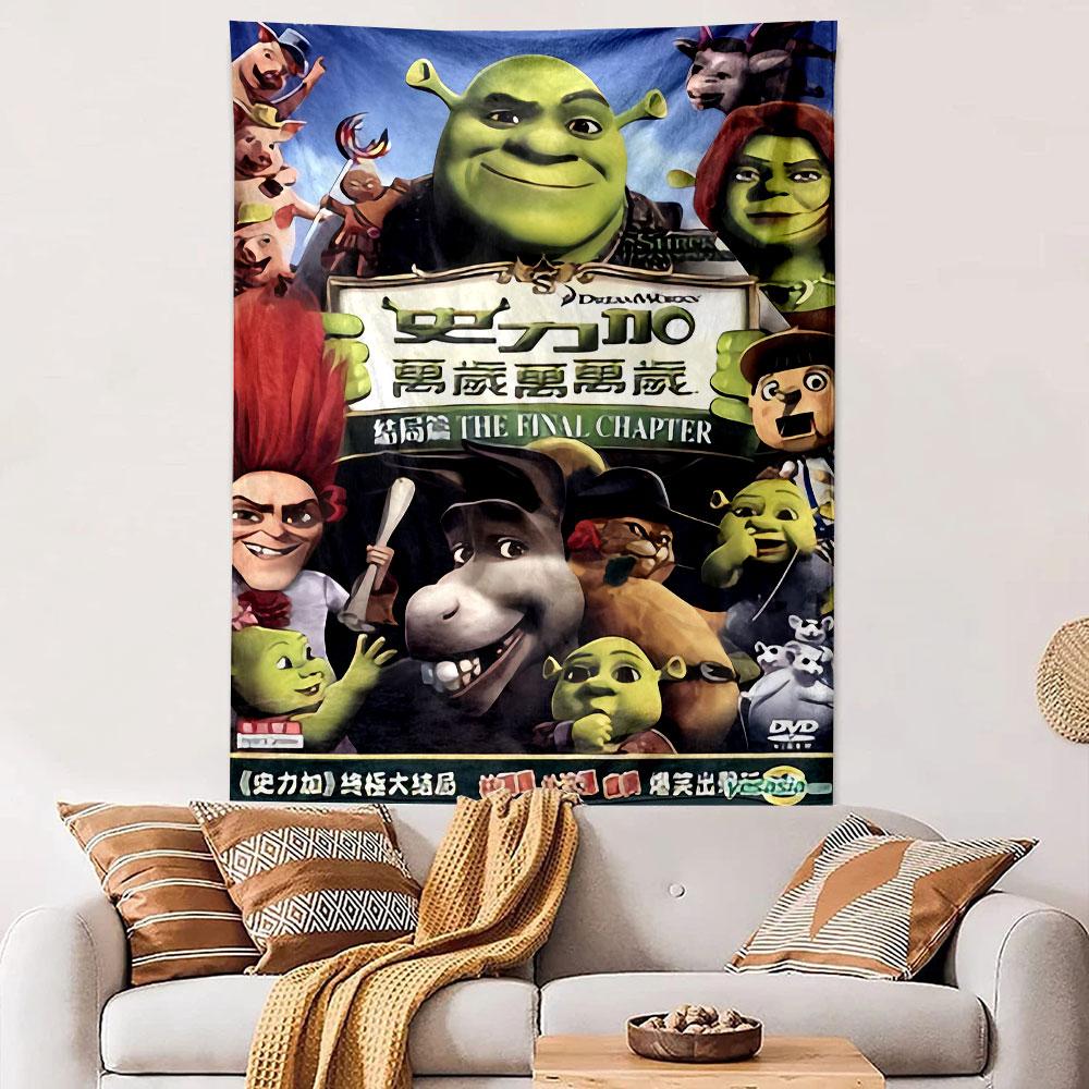 Shrek Final Chapter Tapestry Wall Hanging, Shrek Forever After Movie Poster, Family Wall Decor for Bedroom Living Room Dorm