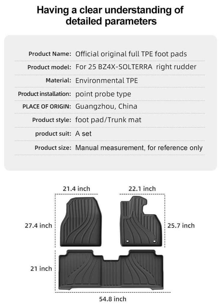 Car Floor and Trunk Mats for Toyota BZ4X/Subaru Solterra - TPE Material, Cross-Border Compatible