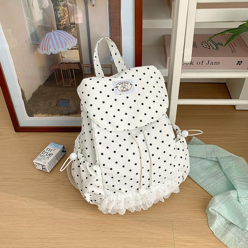 Schoolbag Korean version cute student schoolbag casual ins polka dot solid color backpack bag women's large capacity lightweight versatile backpack