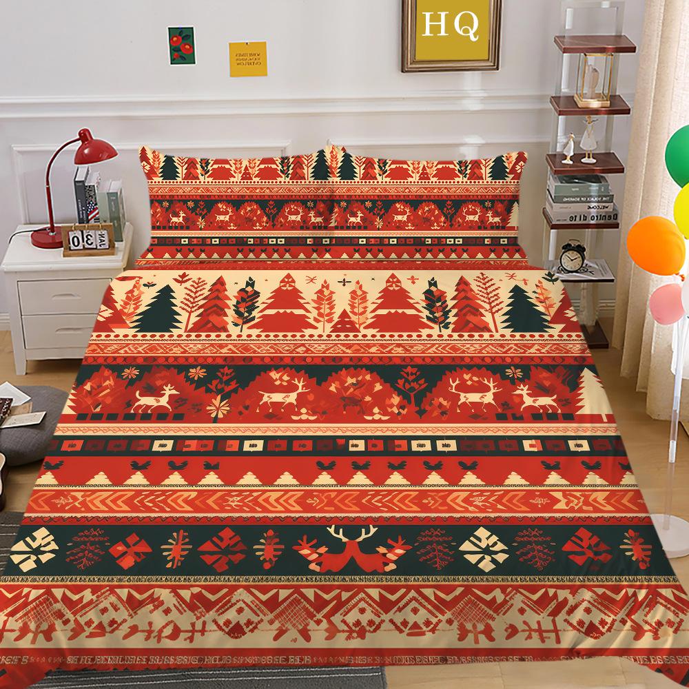 Christmas Printing 3D Printing Polyester Pillowcase Quilt Cover Two Or Three-Piece Set