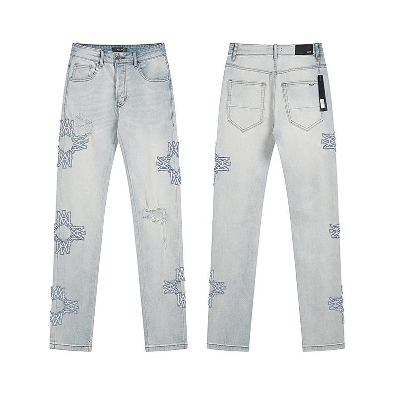 Purple Brand Ink Printing Meichao High Street Retro Ripped Casual Trend Denim Horn Pants Small Feet