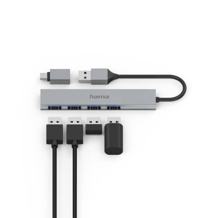 HUB USB - HAMA - 4 Ports - USB 3.2 Gen1 - Ultra Slim - Aluminium