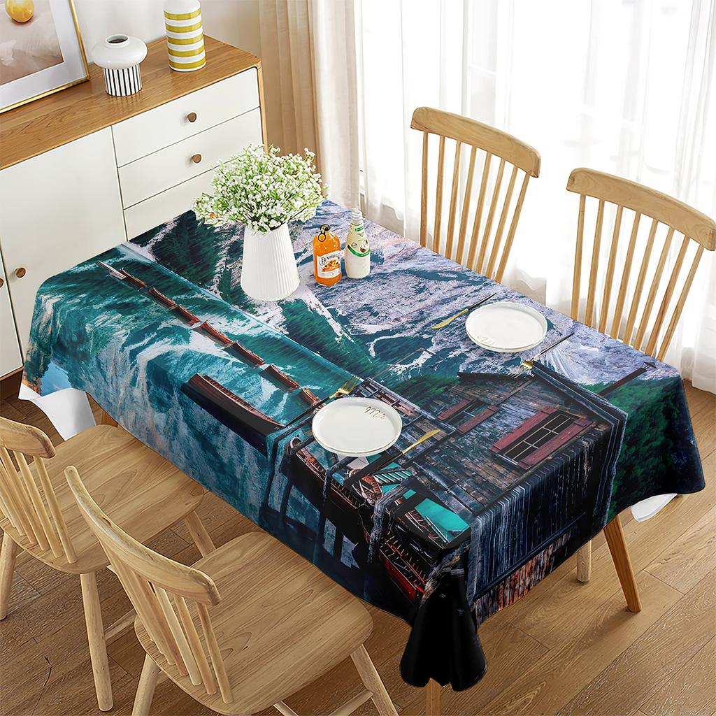 Tablecloth Landscape Waterproof Rectangle Table Cover House Amazing View Countryside Great for Parties, Holiday Dinner, Wedding
