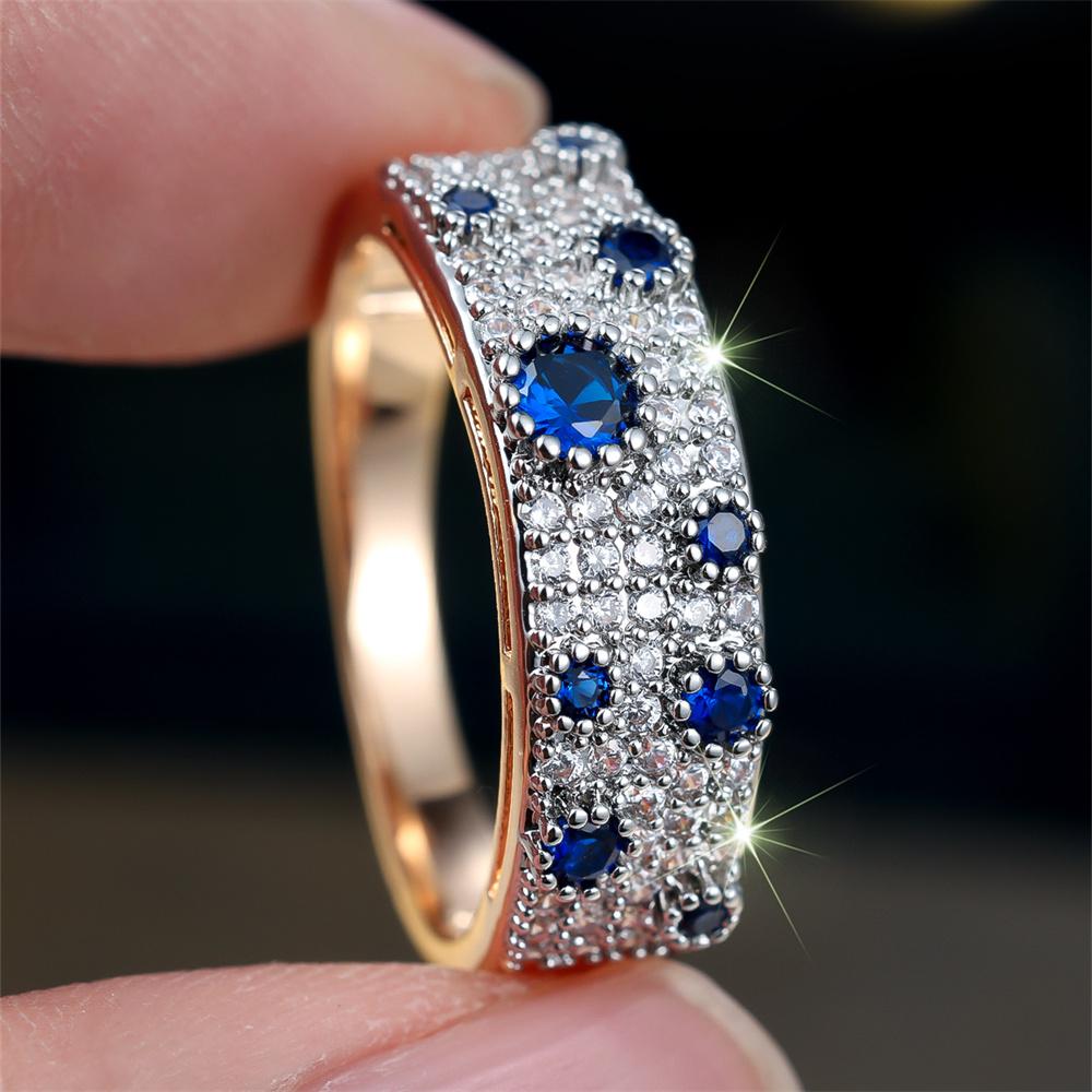 Blue Crystal White Zircon Small Round Stone Rings For Women Vintage Fashion Gold Color Ring Wedding Jewelry Mother's Day Gifts