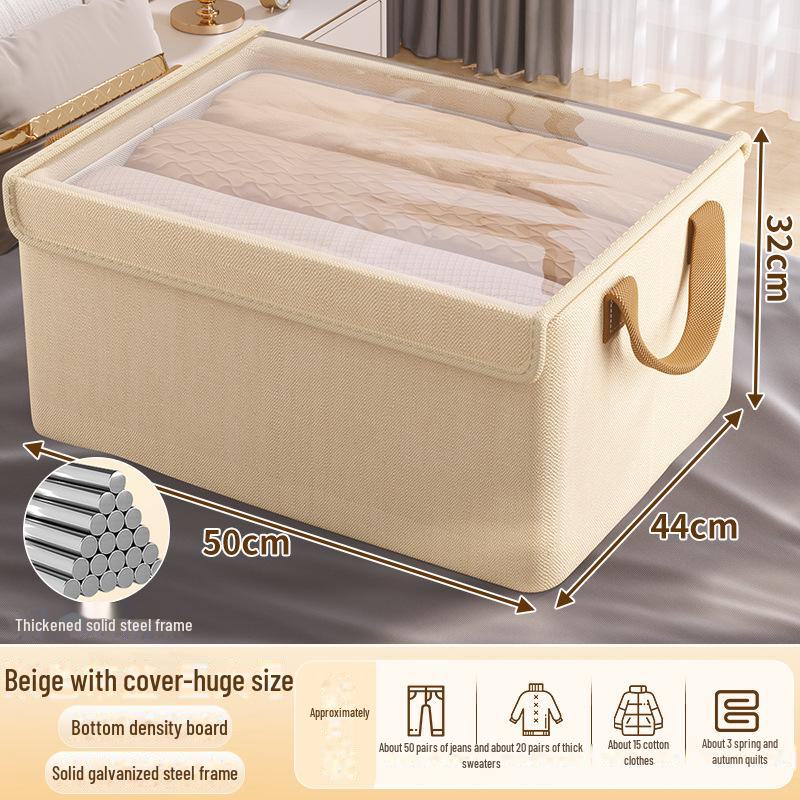 Cationic Fabric Clothes Storage Box with Lid and Steel Frame