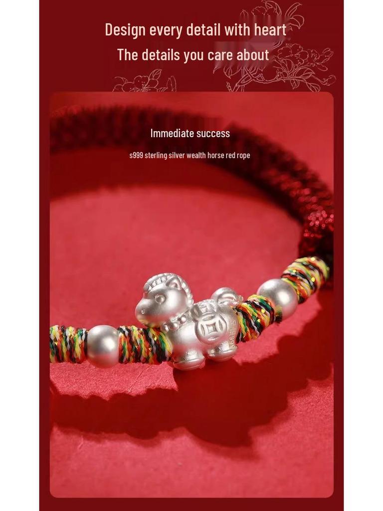 Sterlingsilber 999 Tierkreis Pferd Rotes Seil Armband - 2026 Geburtsjahr Sonderedition