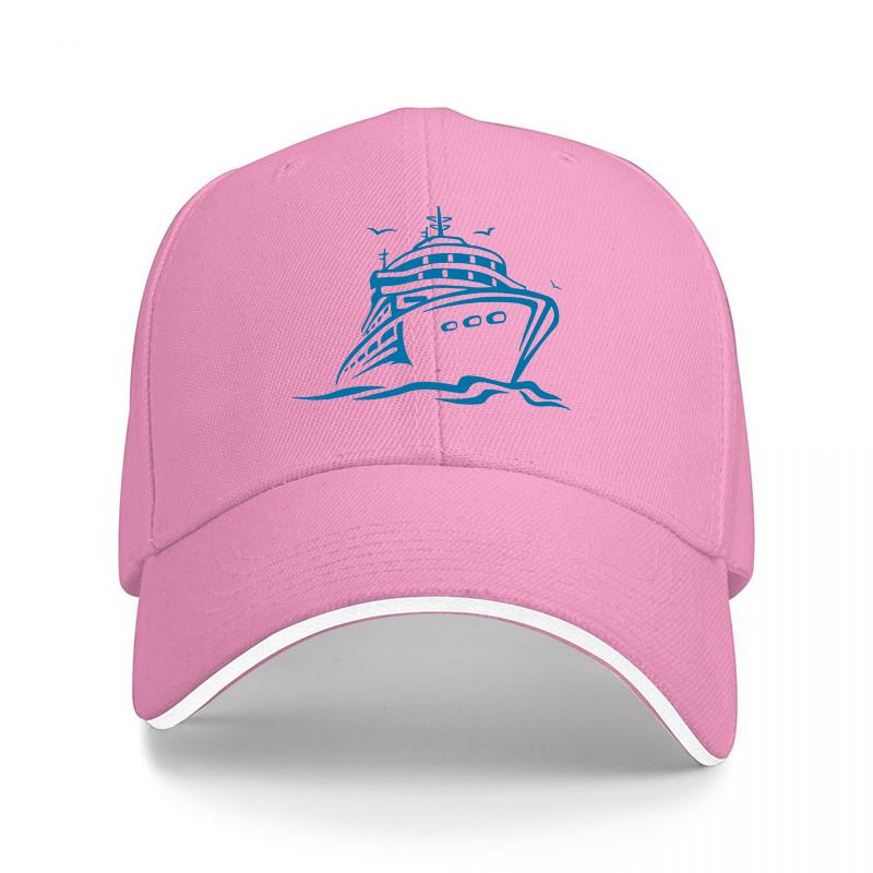Ocean Liner Cruise Ship Design Black Baseball Cap with Blue Embroidered Logo for Travel Enthusiasts and Sea Adventure Fans