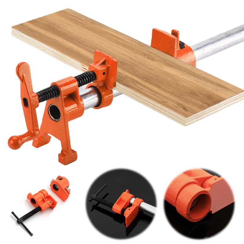 3/4in Wood Gluing Pipe Clamp Set Quick Release Pipe Clamp Tools Heavy Duty Metal Pipe Clamp Ergonomic for Woodworking Carpentry