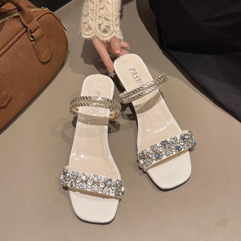 Crystal high-heeled cool slippers, high-end outer wear, summer new beautiful skirt women