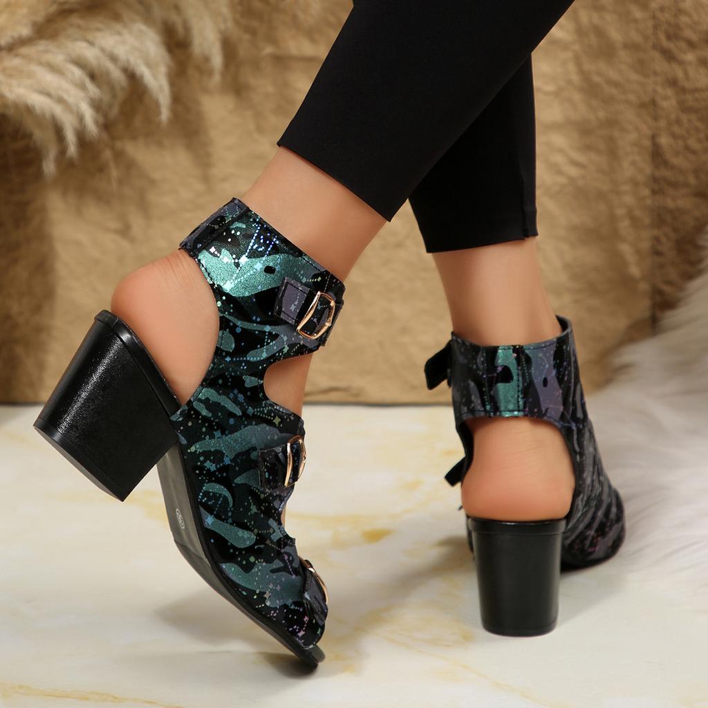 Belt Buckle High-heeled Sandals for Women In Summer 2025 New Hollow Out Oversized Thick Heel Roman Sandals