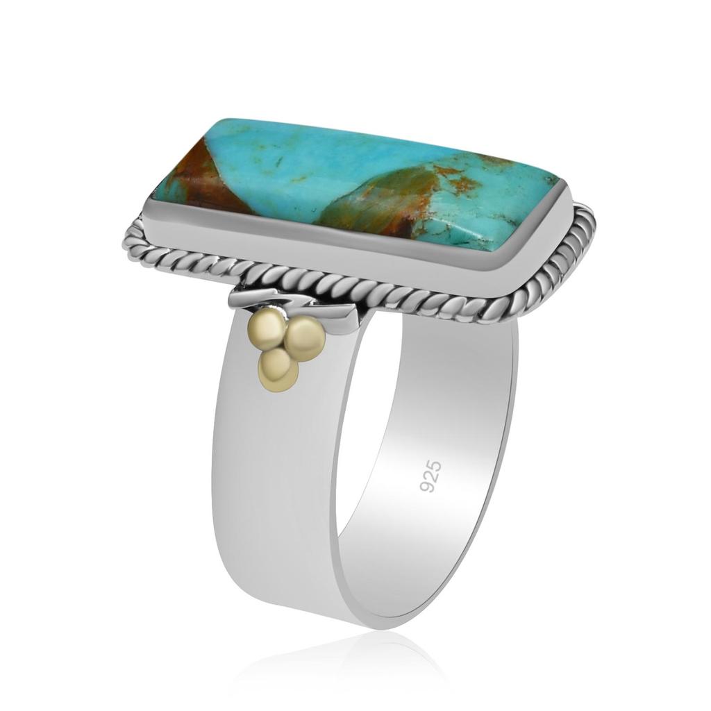 8X18 mm Natural Blue Turquoise Gemstone 925 Sterling Silver Handmade Baguette Shape Ring For Women & Girls