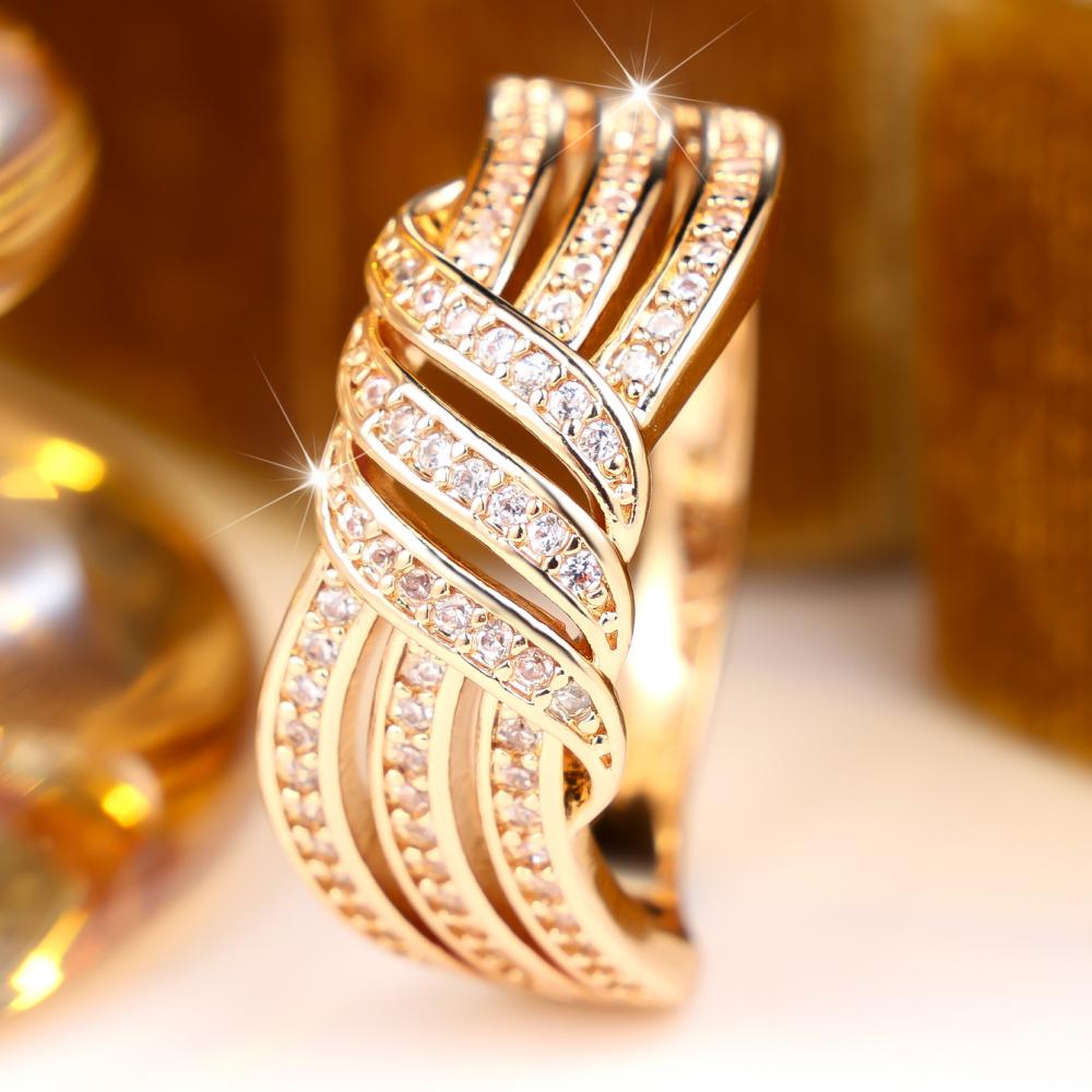 Elegant 2 color available Multi Layer Twisted Ring for Women Zircon Wedding Banquet Fashion Jewelry Gift
