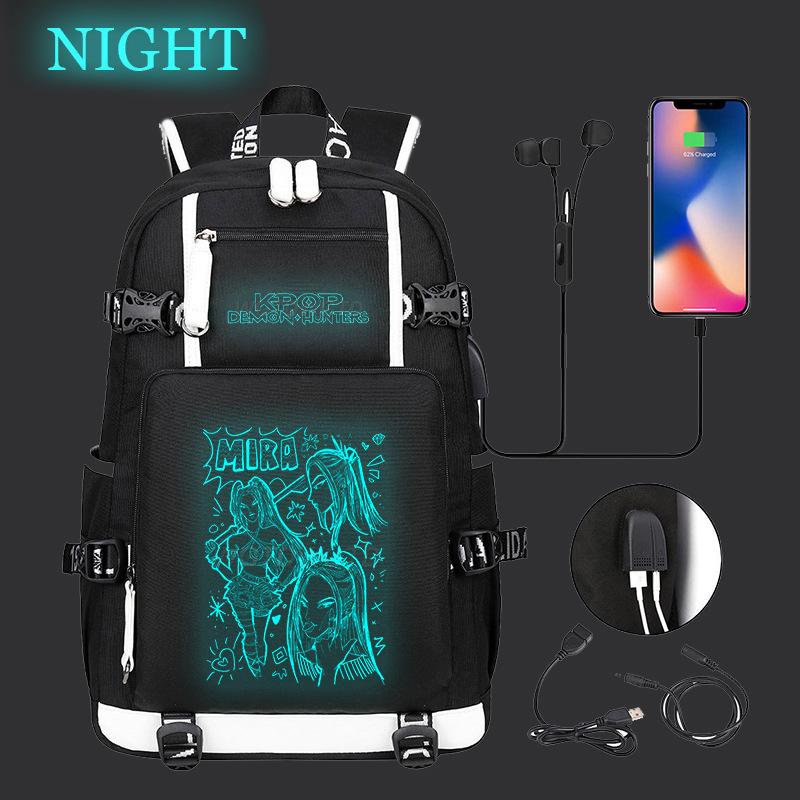 Kpop Demon Hunters Luminous School Bag Multifunctional with USB Backpack Fashion Student Casual Backpack