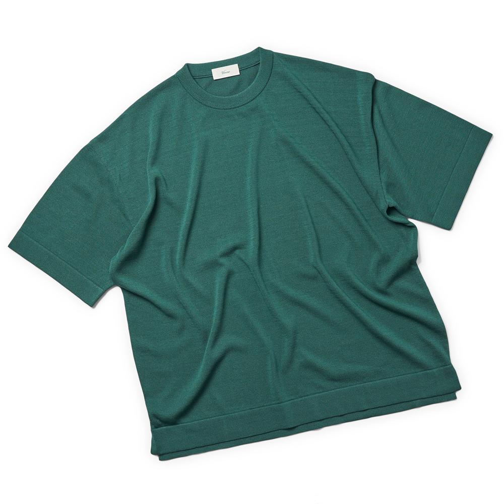 Berno [Casual] Linen Like Short Sleeve Round Knit Green L