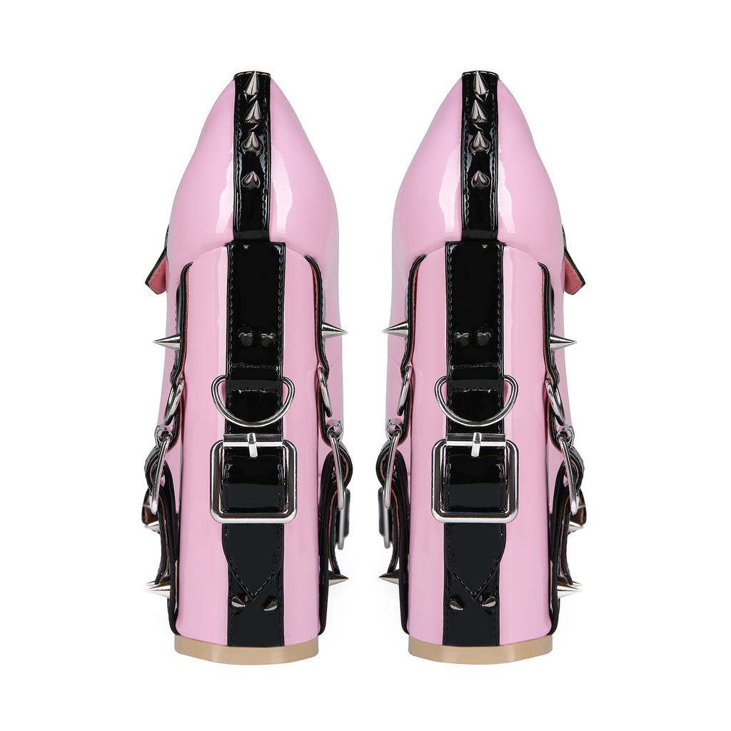 2025 Women's Punk Gothic Style Motorcycle Super High Heels Ladies Pumps Rivet Cosplay Costum Buckle Metal Chain Punk Shoes Girls