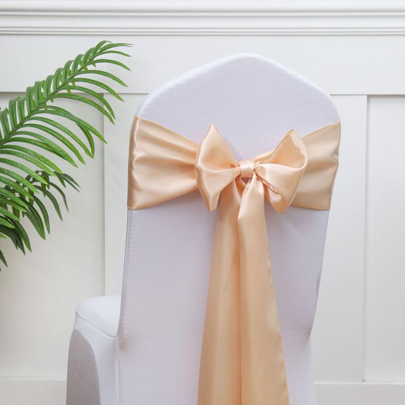 10pcs Satin Chair Streamer Universal Chair Covers 17*275cm Ribbon Bow with Bow Ties Solid Color Wedding Birthday Decoration