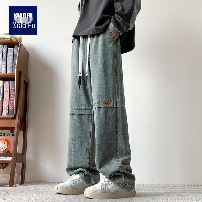 

Мужские ретро джинсы из денима с высокой посадкой, свободные, прямого кроя, рабочая одежда 2XL (Waist 2.6-2.9 chi)