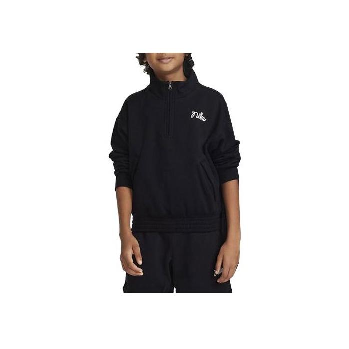 Nike SS23 Solid Color Stand Collar Zipper Pocket Sweatshirt Kids Sweatshirt Black DV3109-010