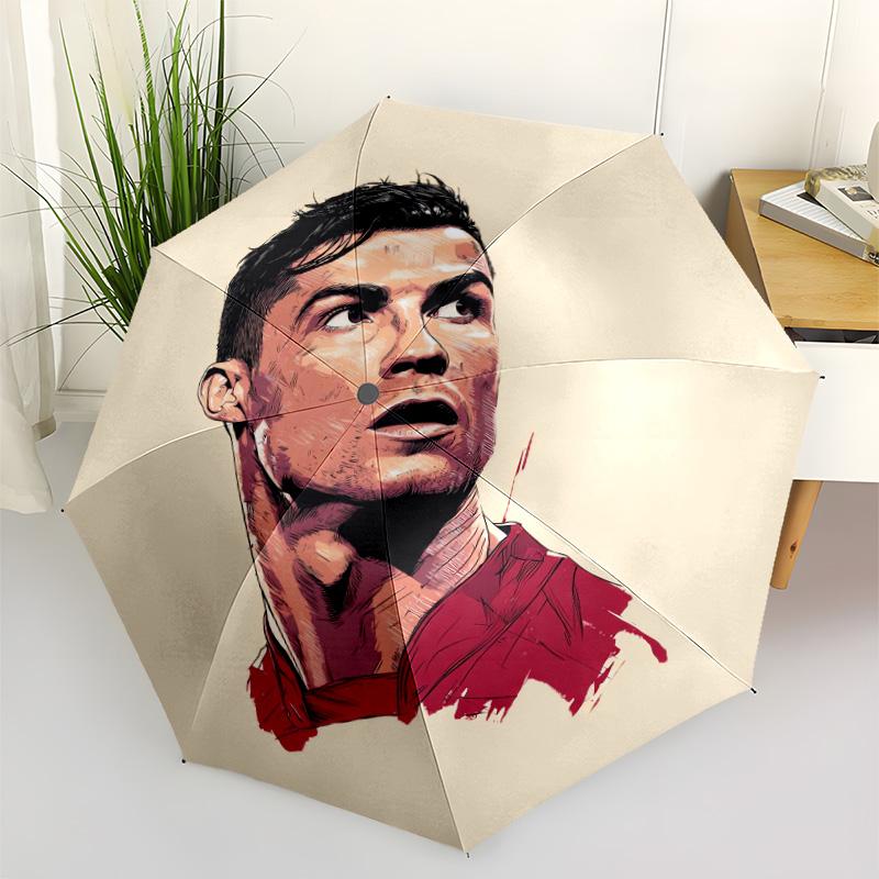 Cristiano Ronaldo Trophy Celebration Outdoor Automatic Umbrella Sturdy 8-Rib Shaft Foldable Design Durable Everyday Carry Umbrella