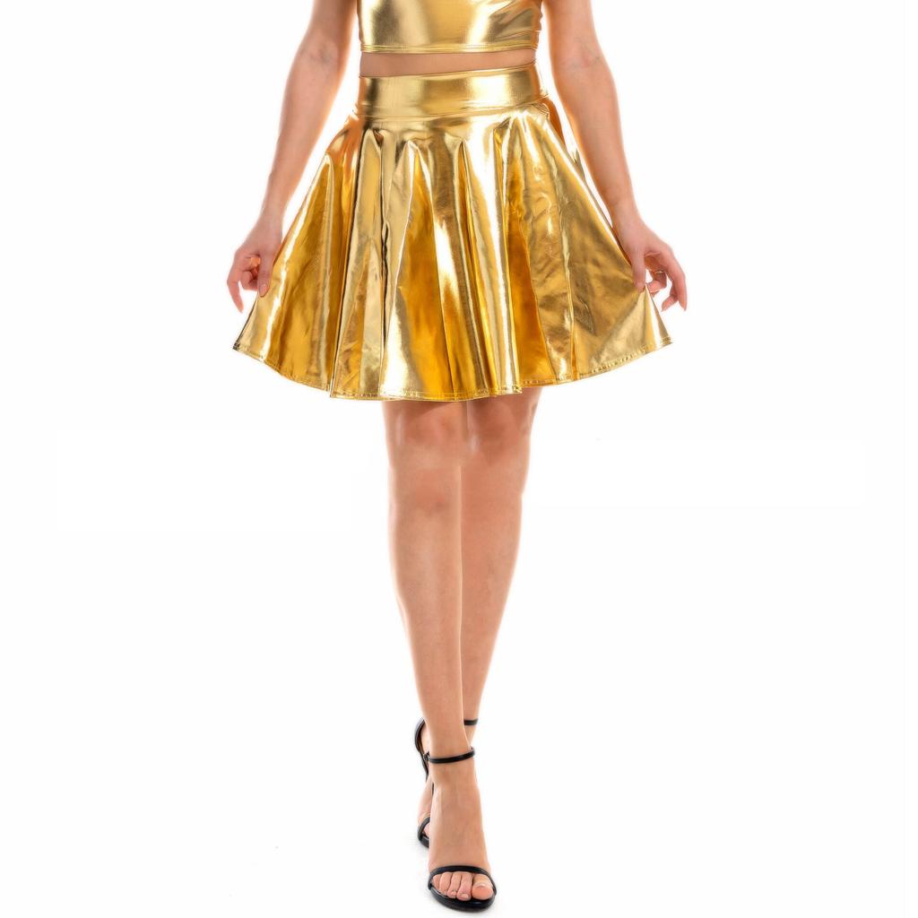 Lato Sexy Laserowe Wysokiej Talii Mini PU Skórzana Spódnica Klub Party Taniec Błyszczące Holograficzne Spódnice Harajuku JK Metalowe Plisowane Spódnice