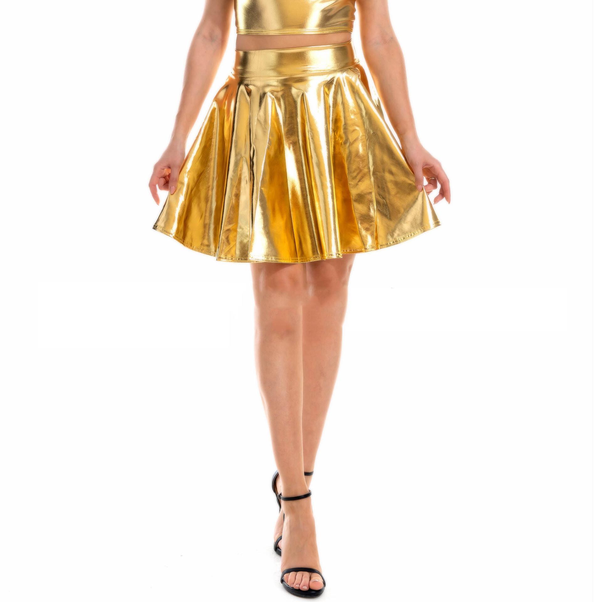 

Літні сексуальні лазерні міні-спідниці зі шкіри з високою талією Клубні танцювальні блискучі голографічні спідниці Harajuku JK Металеві плісировані спідниці XL