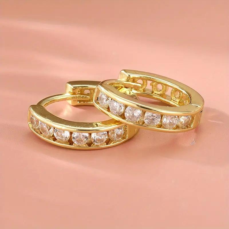Xiaomi Huitan Gold Color Hoop Earrings for Women Inlaid Shiny CZ Trendy Wedding Engagement Party Versatile Circle Accessories Jewelry