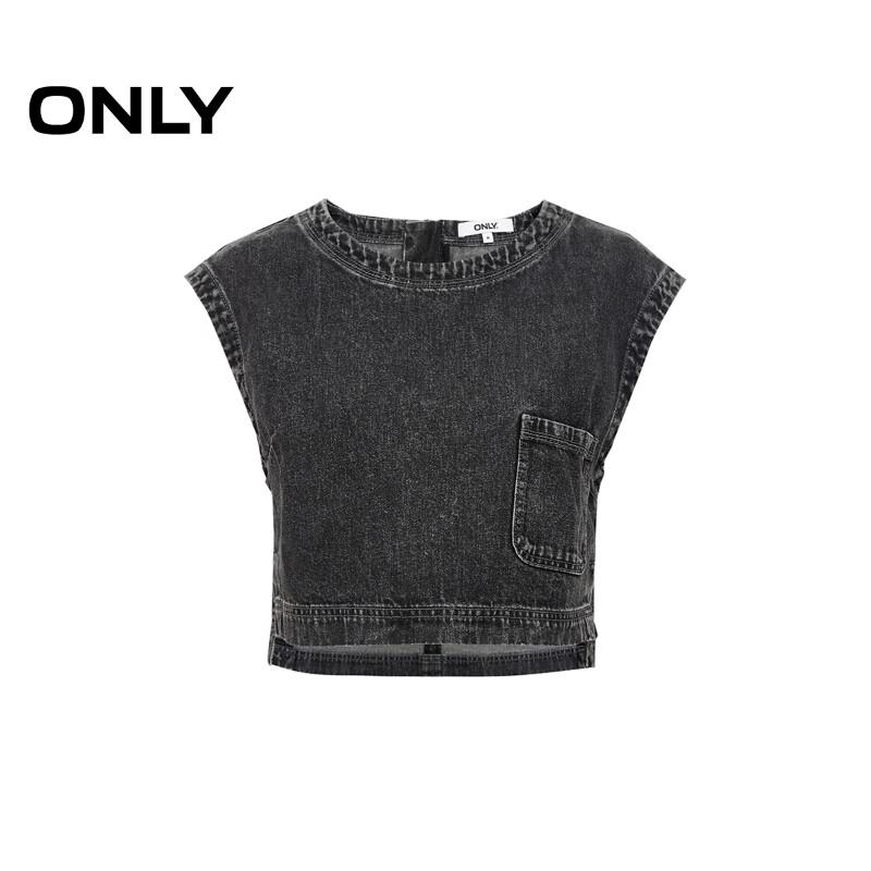 ONLY Women's Distressed Washed Sleeveless Cropped Denim T-shirt
