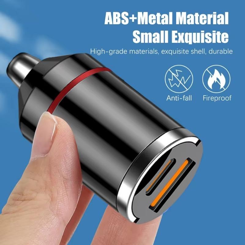 12-24V Dual Ports Car Charger Automatic Pull Ring PD+USB Fast Charging Type-C QC3.0 Car Charger Auto Cigarette Lighter Adapter