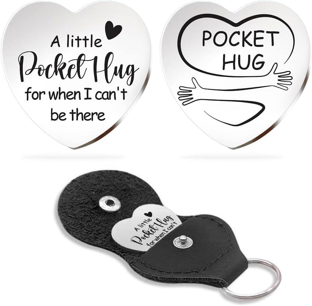 PU Cover Heart Keychain Stainless Steel Keychain Little Pocket Hug from Mom Keyring for Women Girl Party Ornament