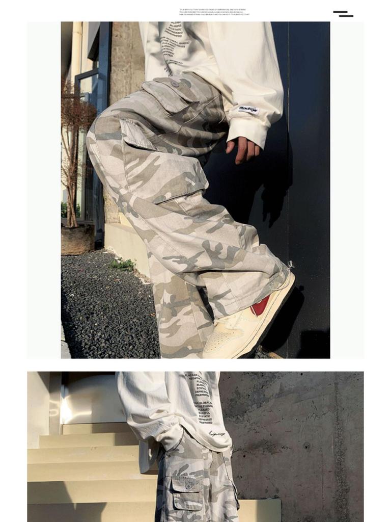 Herren Graue Camo Weitbeinige Sommer Hip-Hop Freizeit Hose