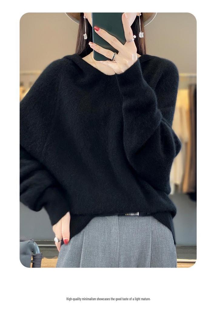 Women's Soft V-neck Sweater - 2026 Autumn/Winter Loose Knit Long Sleeve Pullover Top