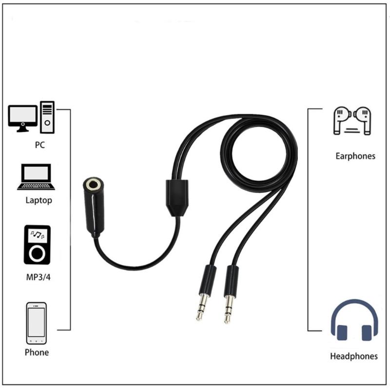Y Shaped 3.5mm Audio Cable 3.5mm Female to 2 Male for Two Speakers Headphones