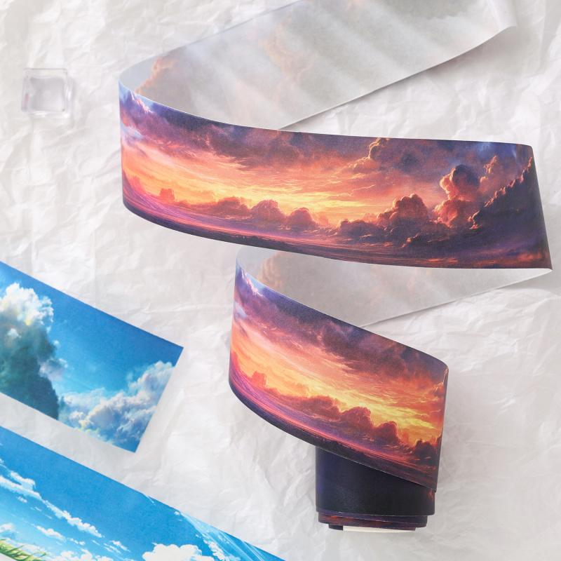 1-Roll Cloud & Sky Tape Stickers, Soft Pastel Designs, for Journal Decoration & DIY Crafts