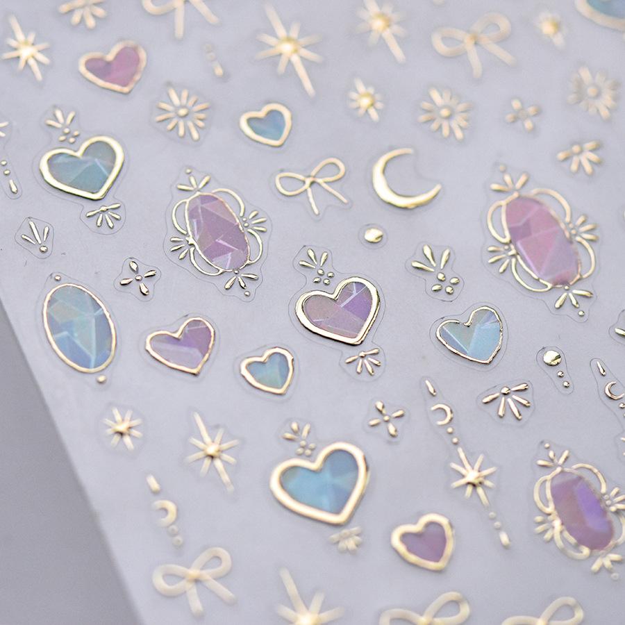 1pcs 5D Shell Light Nail Stickers Fashion Gold Border Love Bowknot Moon Star Art Decal High Quality Manicure Decorations