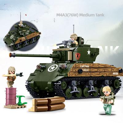 715PCS Army Sherman M4A3 76W Medium Tank Model Building Block MBT Military DIY Creative Educational Kids Toys Christmas Gifts